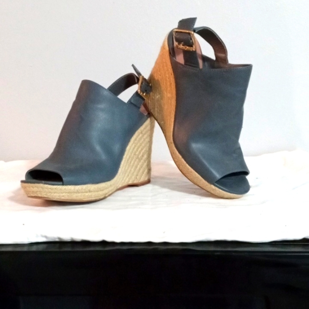 Steve Madden Blue Wedge Mule w/Woven Heel Ankle Strap w/side Buckle